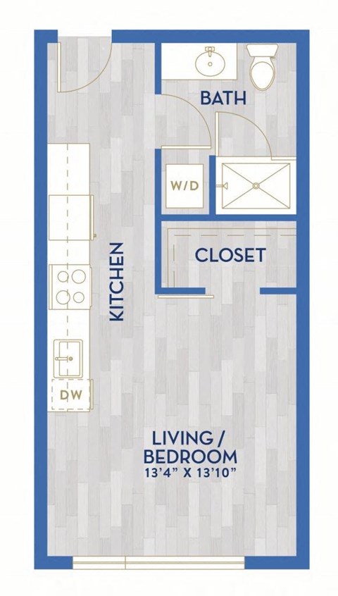 Floor plan for studio, 1 bath, 412 sqft